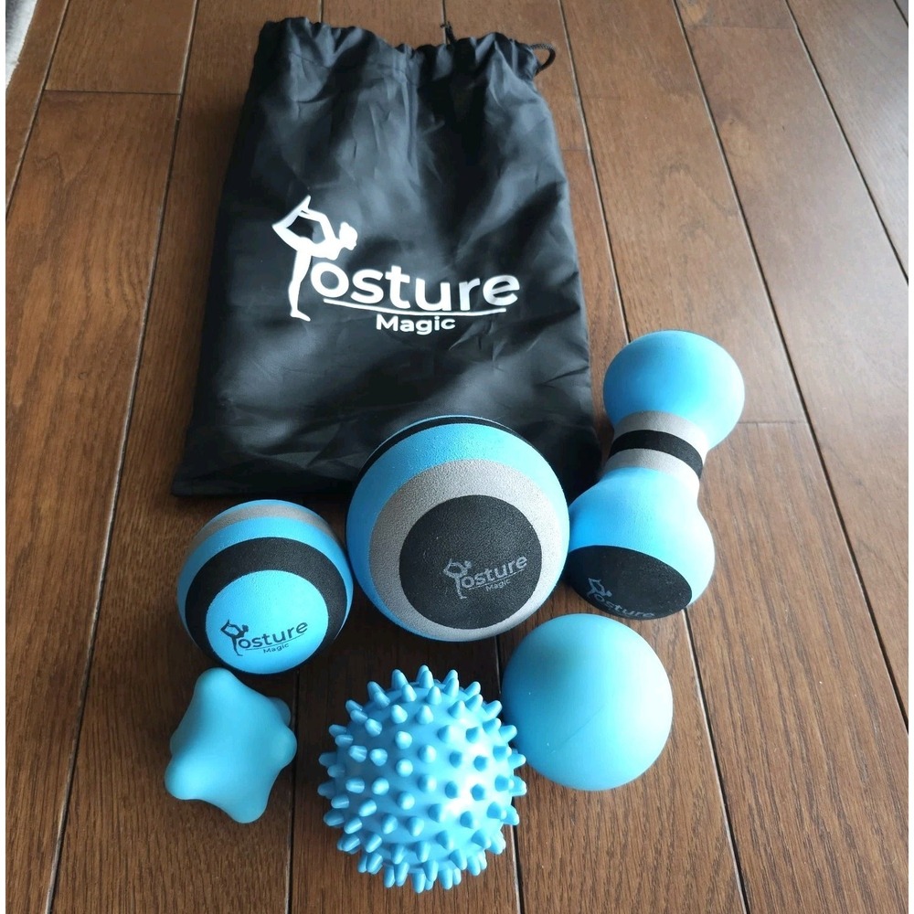 Posture Magic 6pc Massage Ball Set Myofascial Trigger Point Deep Tissue Kit Bag